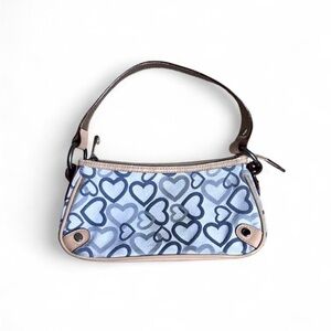 Heart Print Mini Shoulder Bag Blue & Silver Y2K Style Gently Used